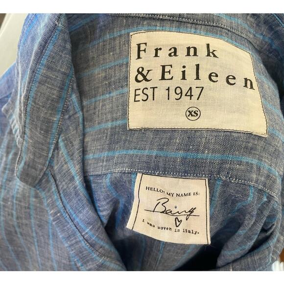 Frank & Eileen Barry Tailored Button Up Linen Blue Stripe Size XSmall XS - Picture 5 of 7